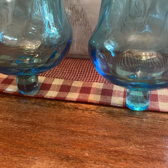 Vtg Home Interiors Blue Optic Swirl Glass Globe Votive candle holder cups (2) - Picture 6 of 6